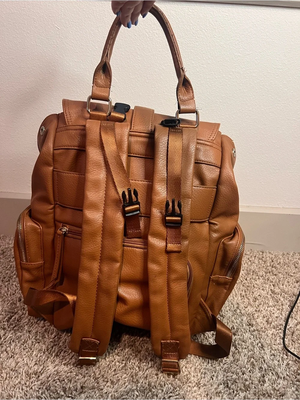 Tan Leather Baby Bag Backpack - Stylish Diaper Bag